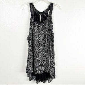 TORRID Black Floral Print Faux Leather Trim High Low Hem Tunic Top, Size 4X